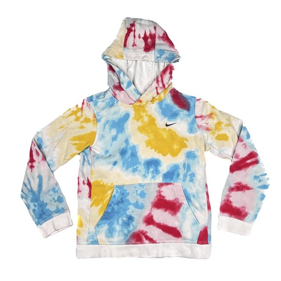 Nike Sportswear Club Big Kids Tie Dye Hoodie in Light Fusion Streetwear Red Sz M - Picture 2 of 8